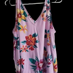 Pink floral v-neck sleeveless blouse